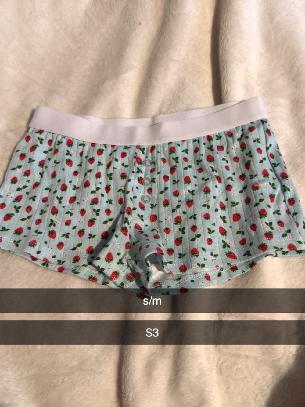 Girls' Light Blue Strawberry Print Lounge Shorts